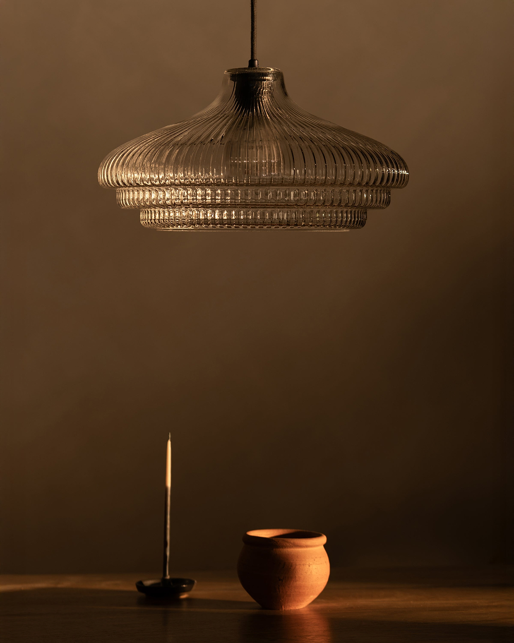 Brookfield Large Pendant Light Fluted Glass - Bronze