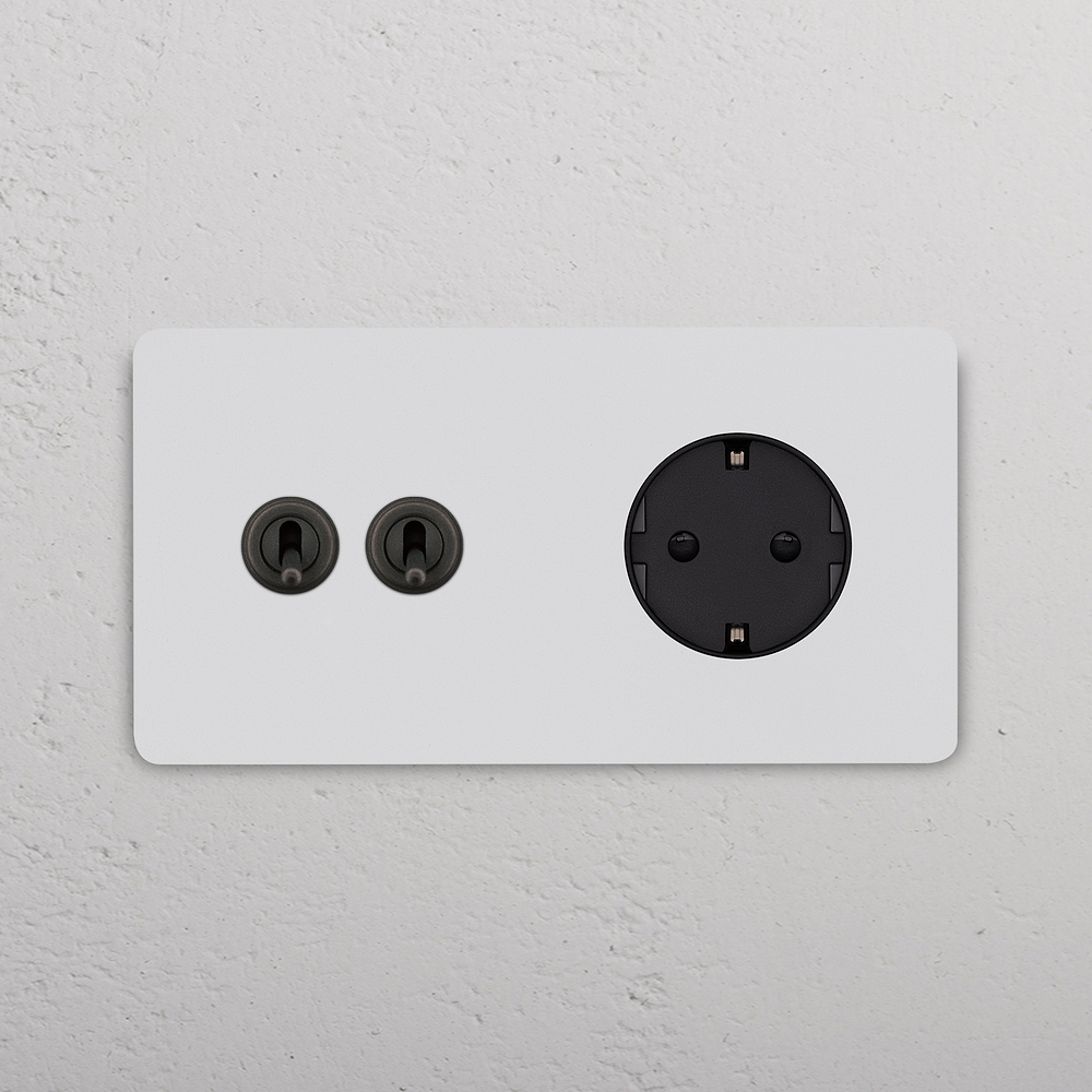 Grove Doble interruptor de palanca (2x) y enchufe Schuko tipo F – Bronce y pintable | Negro