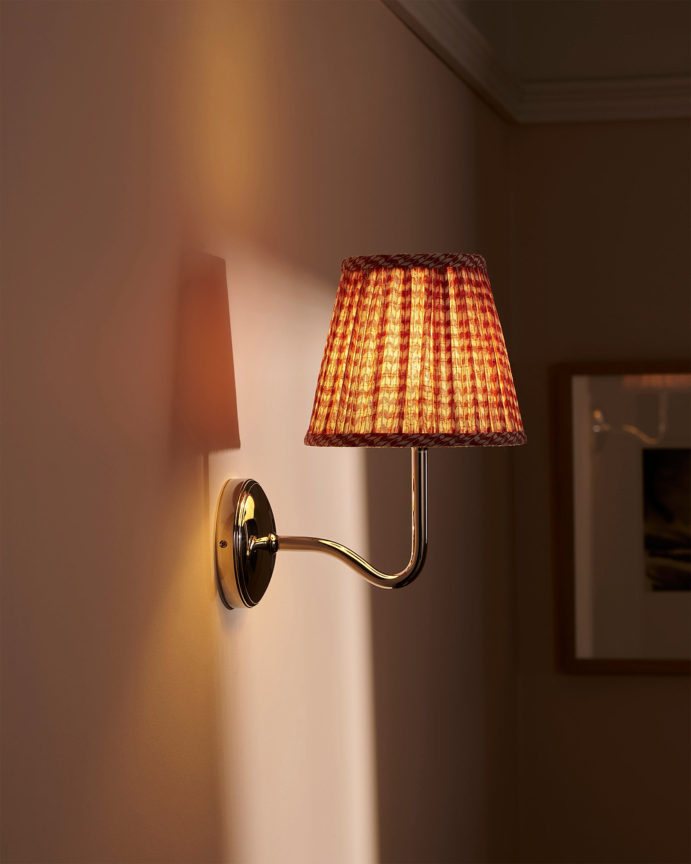 Malvern Medium Wall Light Pleated Terracotta Red – Polished Nickel
