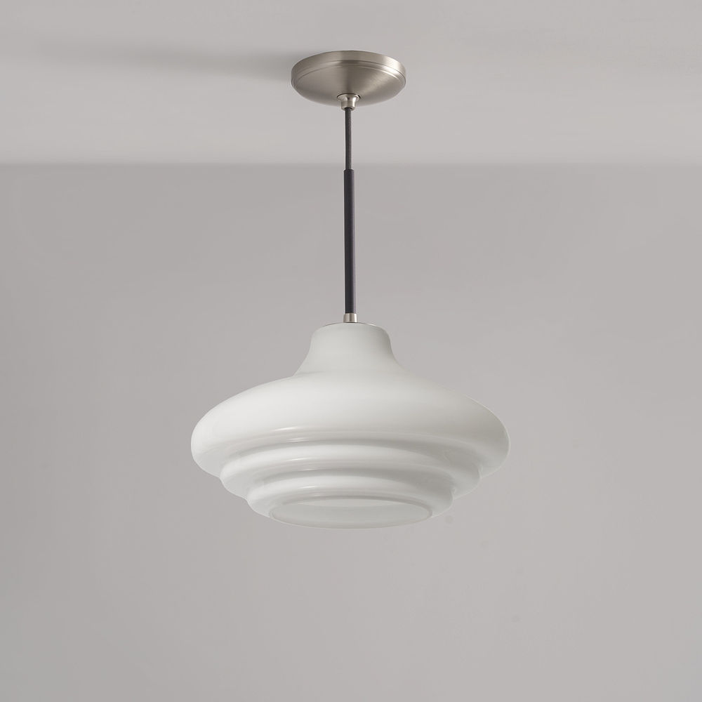 Brookfield Medium Pendant Light Opal Glass – Satin Nickel