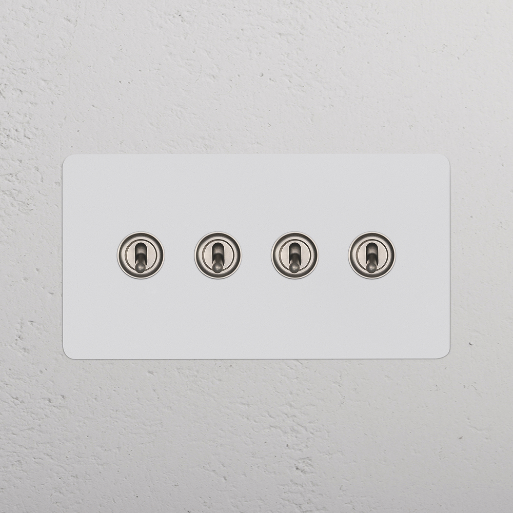 Kew Kipphebelschalter 4x in Zweifachrahmen – Lackierbar + Satinnickel