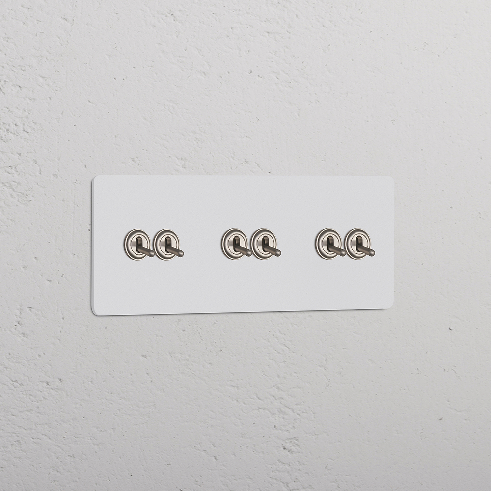 Kew Kipphebelschalter 6x in Dreifachrahmen – Lackierbar + Satinnickel