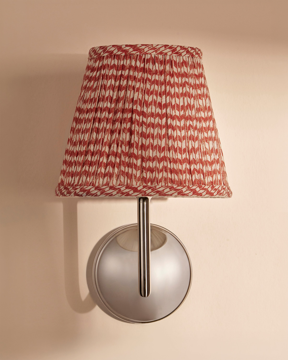 Malvern Medium Wall Light Pleated Terracotta Red – Polished Nickel