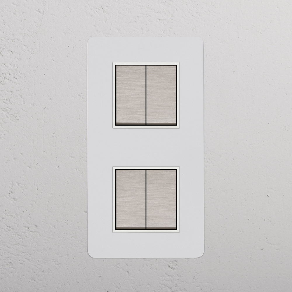 Kew Interruttore a Bilanciere Doppio Verticale 4x – Nichel Satinato Pitturabile | Bianco