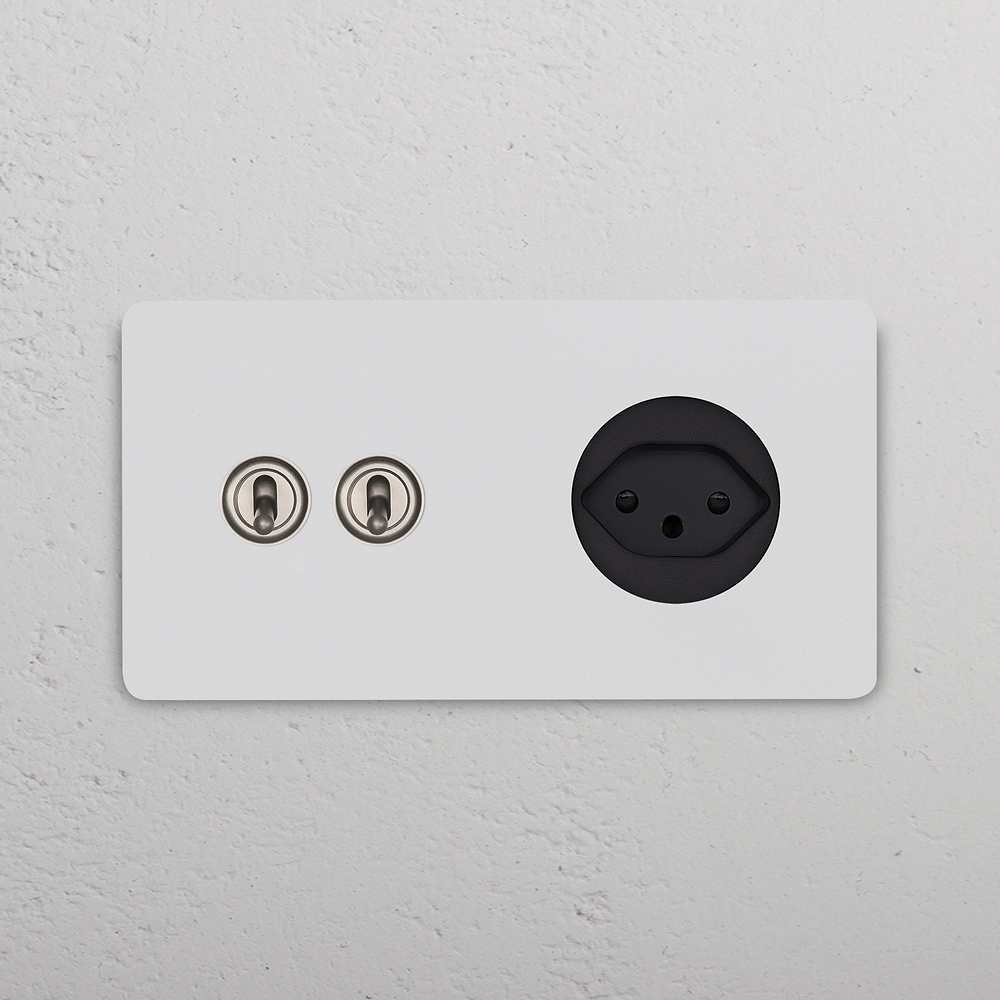 Grove Double 2x Toggle Switch + Swiss Type J Power Module - Paintable Satin Nickel Black