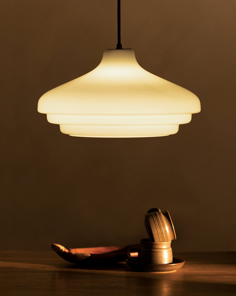 Brookfield Large Pendant Light Opal Glass - Bronze 