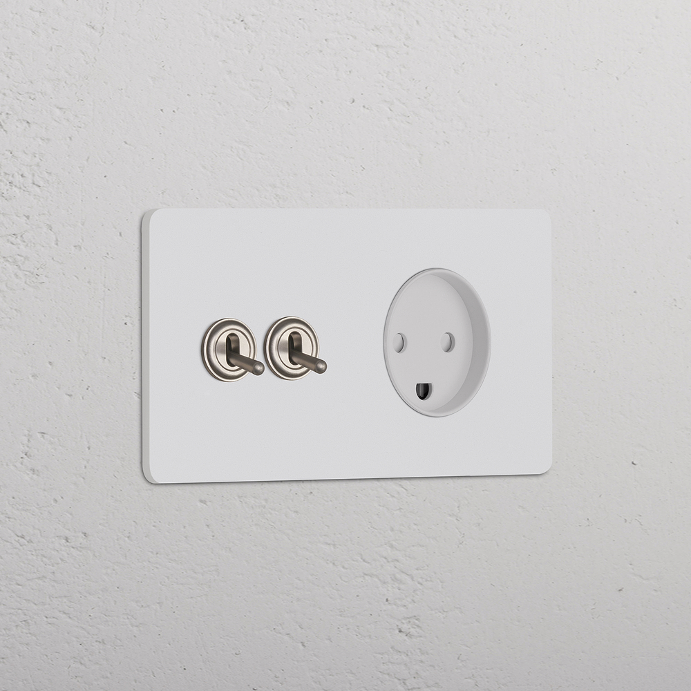 Grove Double 2x Toggle Switch + Danish Type K Power Module - Paintable Satin Nickel White