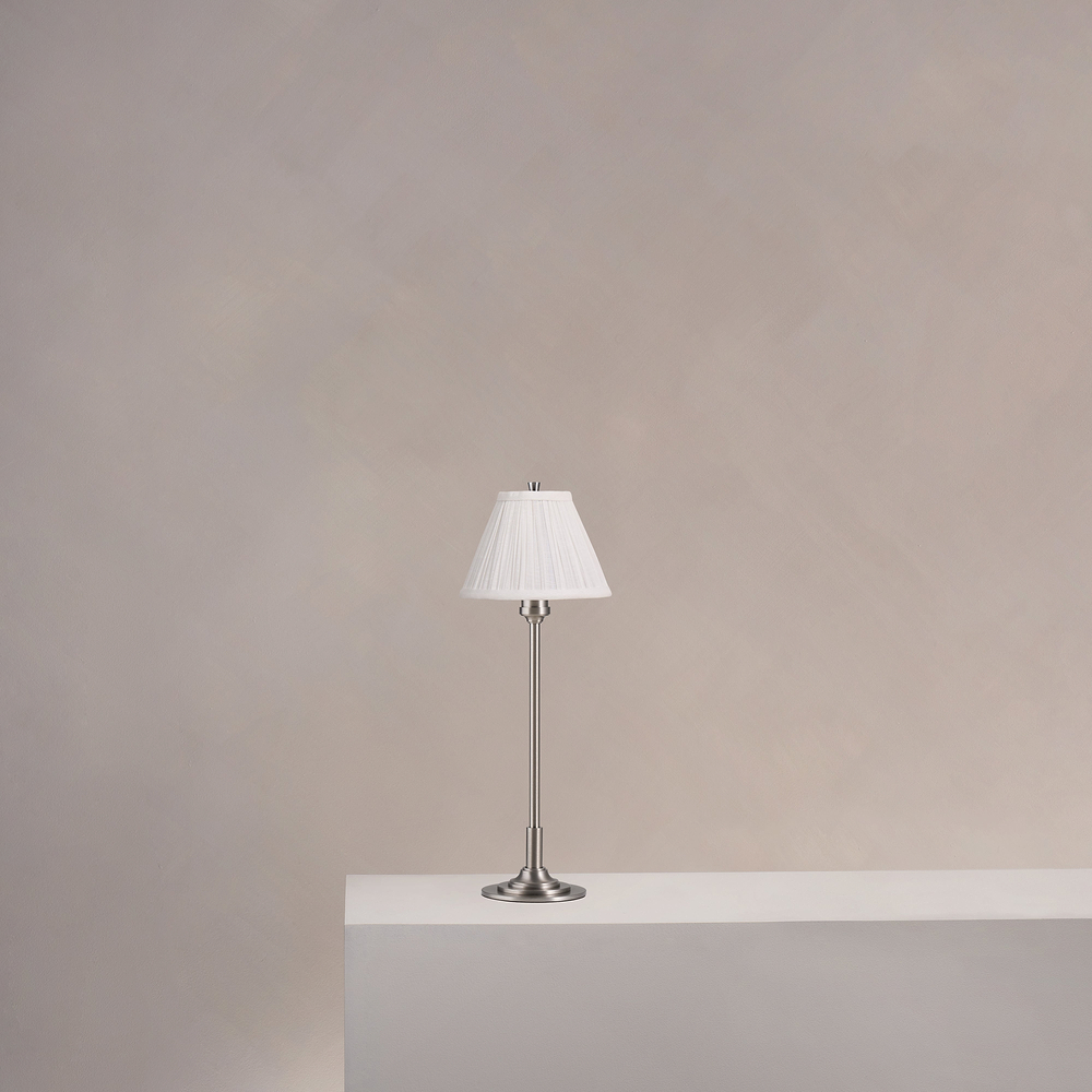Cotswold Small Table Lamp Pleated Alabaster White – Satin Nickel
