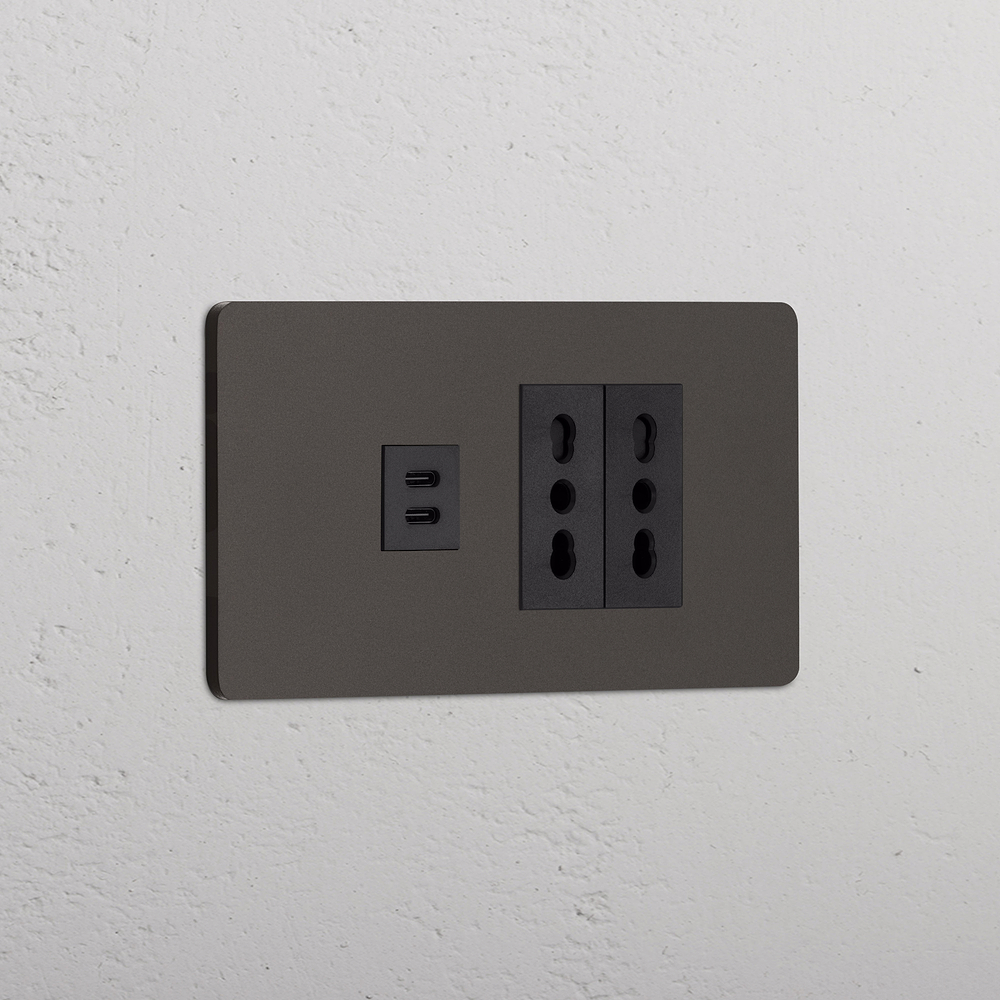 Grove 4-Módulo USB-C 30W e 2x Tomada Bipasso - Bronze | Preto