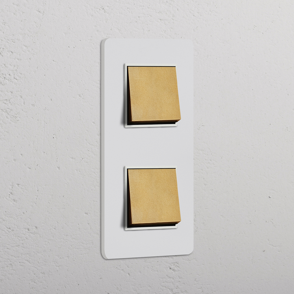 Grove Interrupteur Carré Vertical x2 (Plaque Double) – Laiton Antique à Peindre | Blanc