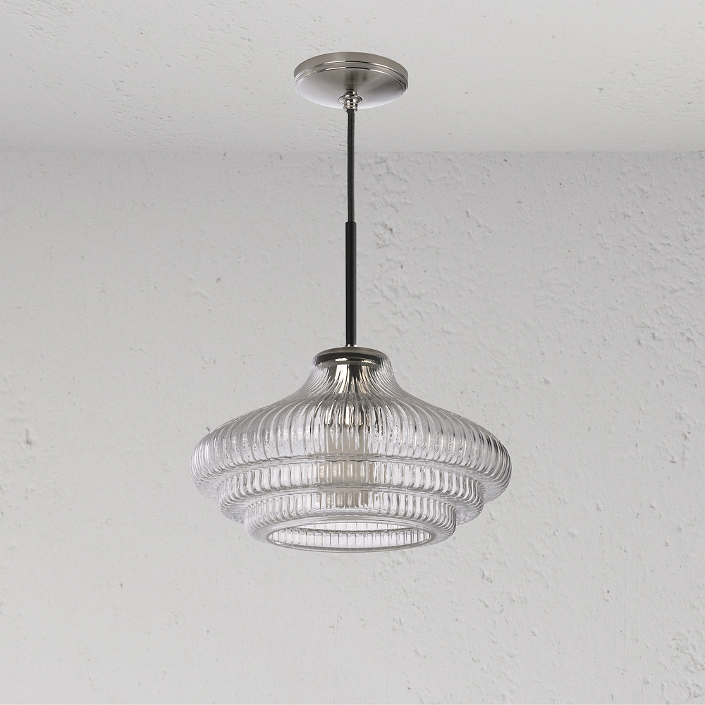 Brookfield Medium Pendant Light Fluted Glass - Polished Nickel
