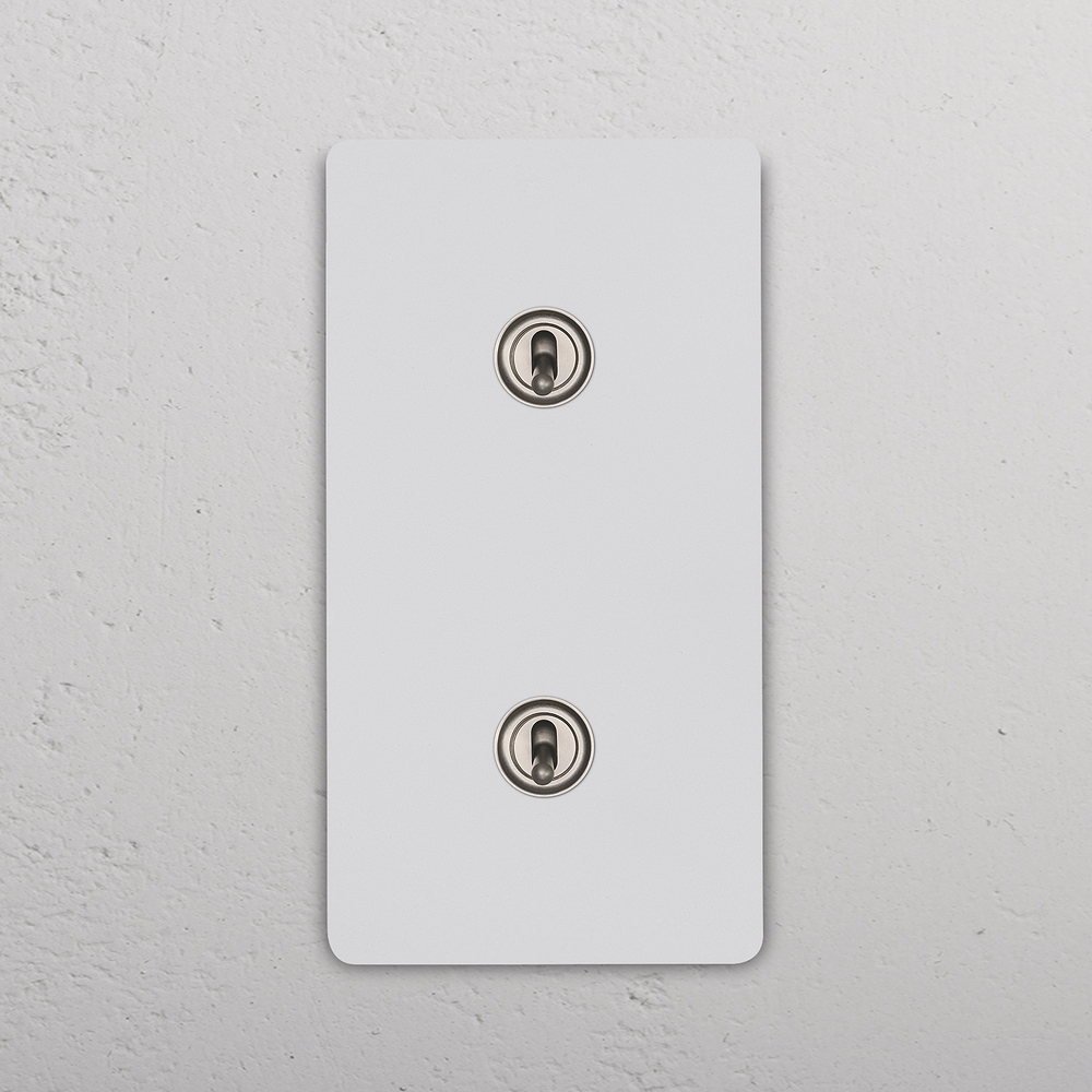 Grove Double 2x Vertical Toggle Switch - Paintable Satin Nickel