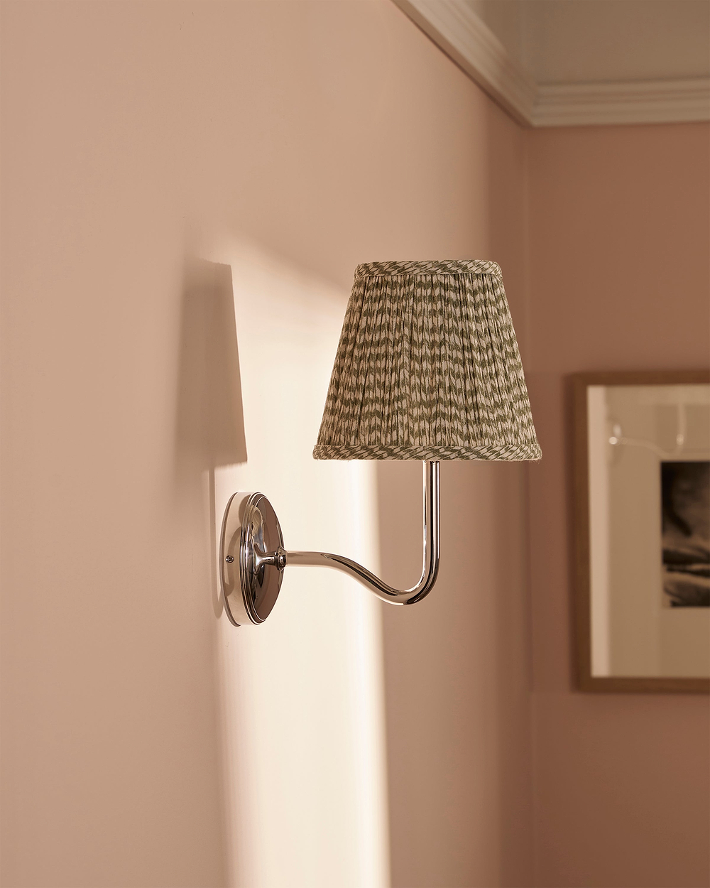 Malvern Medium Wall Light Pleated Moss Green – Polished Nickel