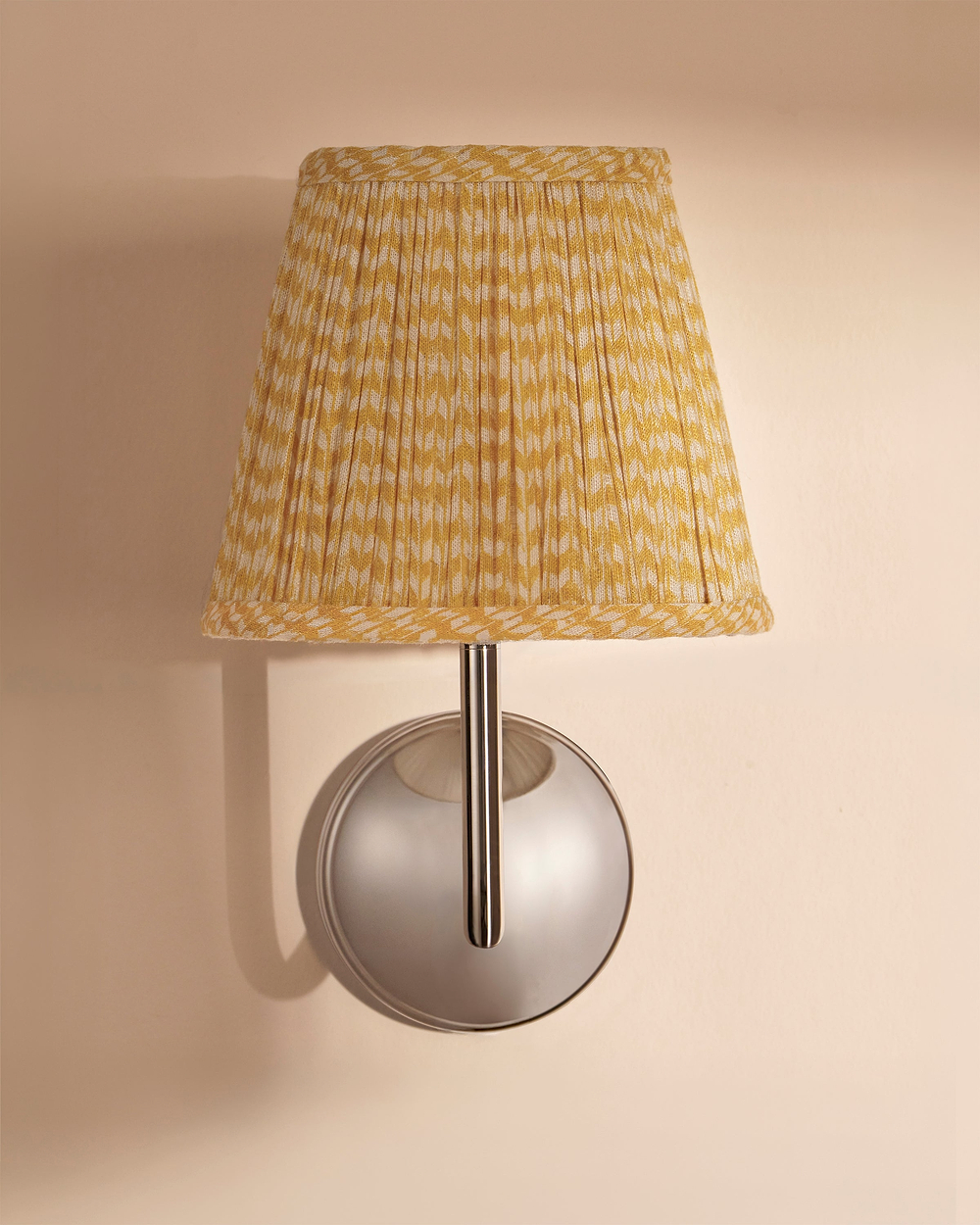 Malvern Medium Wall Light Pleated Flaxen Yellow – Polished Nickel