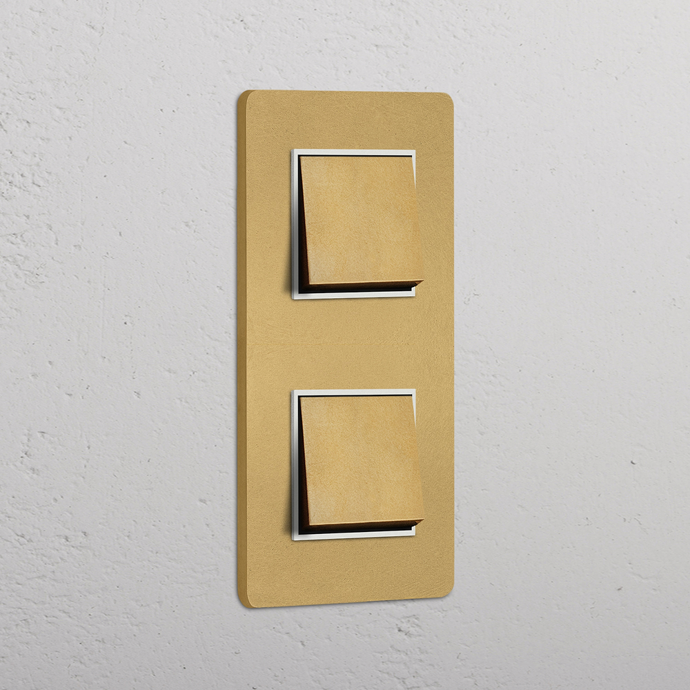 Grove Double 2x Vertical Rocker Switch - Antique Brass | White