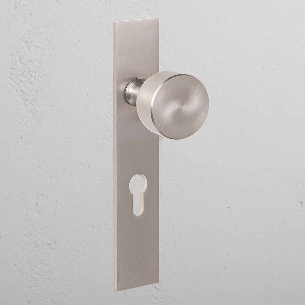 Onslow Long Plate Sprung Door Knob & Euro Lock – Satin Nickel
