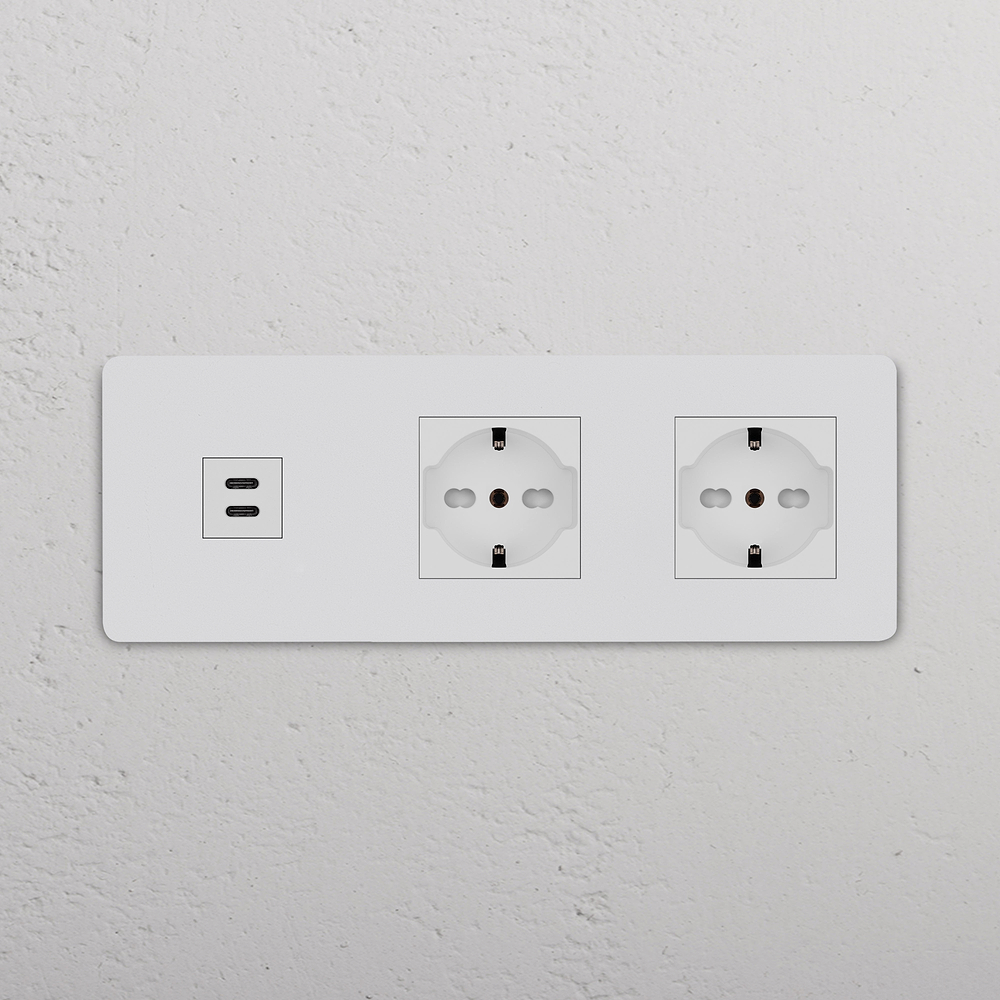 Grove Presa USB-C 30W & Schuko/Bipasso 2x Tripla – Pitturabile | Bianco