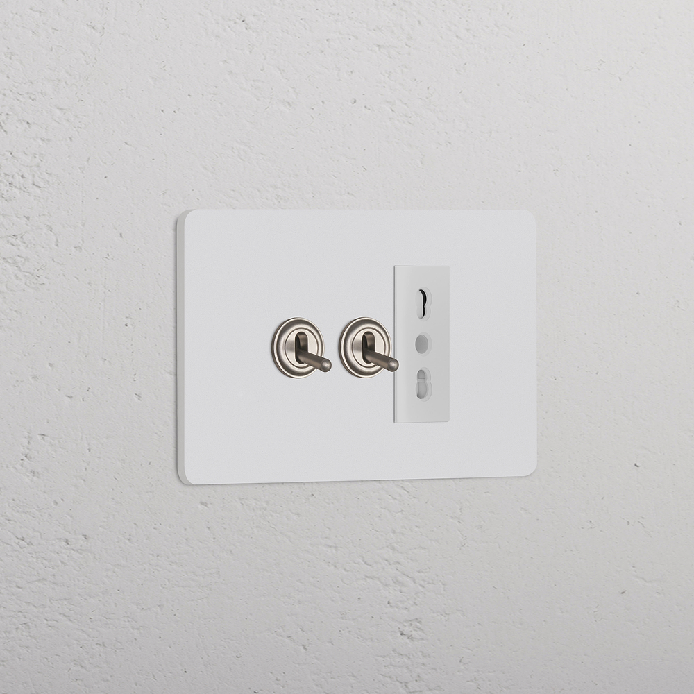IT Grove 3-Module 2x Toggle Switch & Bipasso Socket - Paintable Satin Nickel White