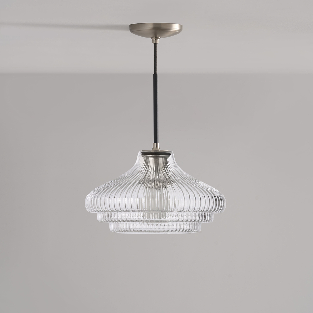 Brookfield Medium Pendant Light Fluted Glass – Satin Nickel