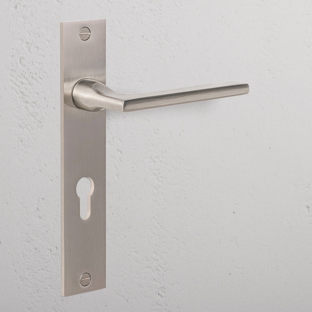 Clayton Long Plate Sprung Door Handle & Euro Lock – Satin Nickel