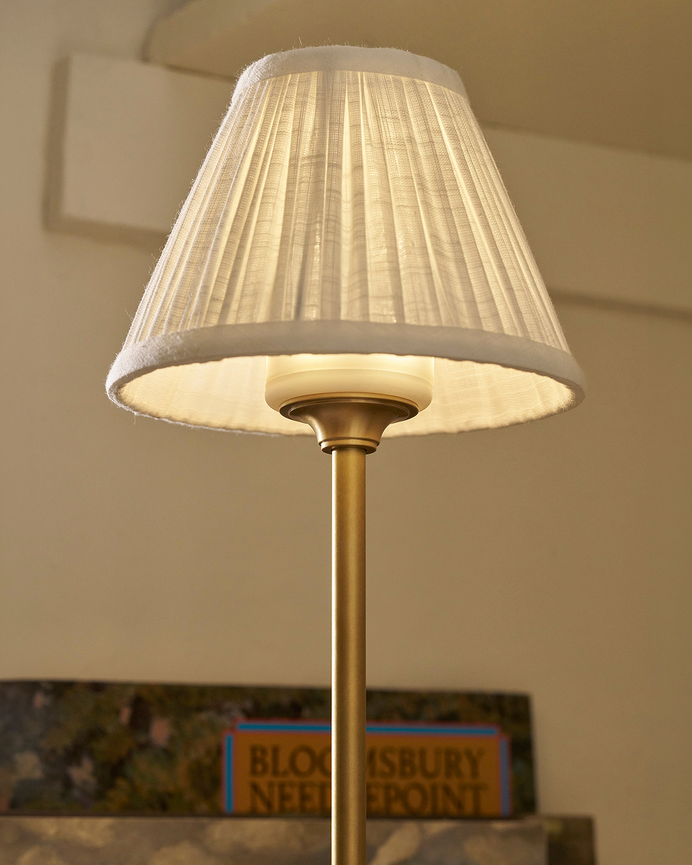 Cotswold Rechargeable Table Lamp Pleated Alabaster White – Antique Brass
