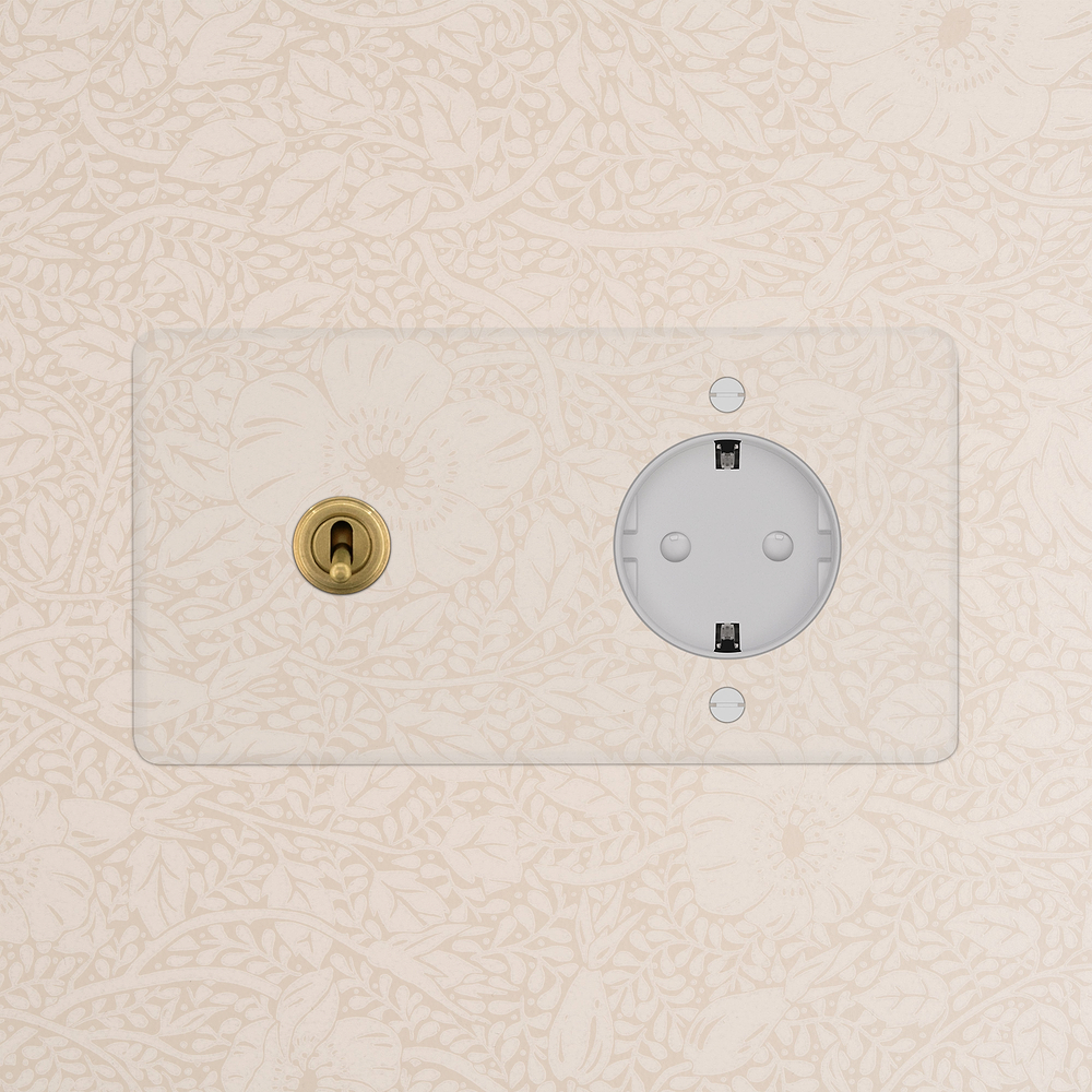 Kew Double Toggle & Schuko Type F Socket - Clear Antique Brass | White