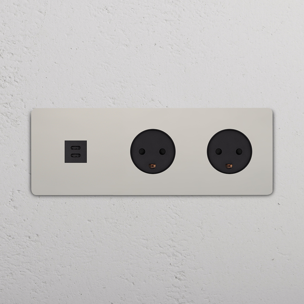 Grove Triple USB-C 30W & 2x Danish Type K Socket - Polished Nickel | Black