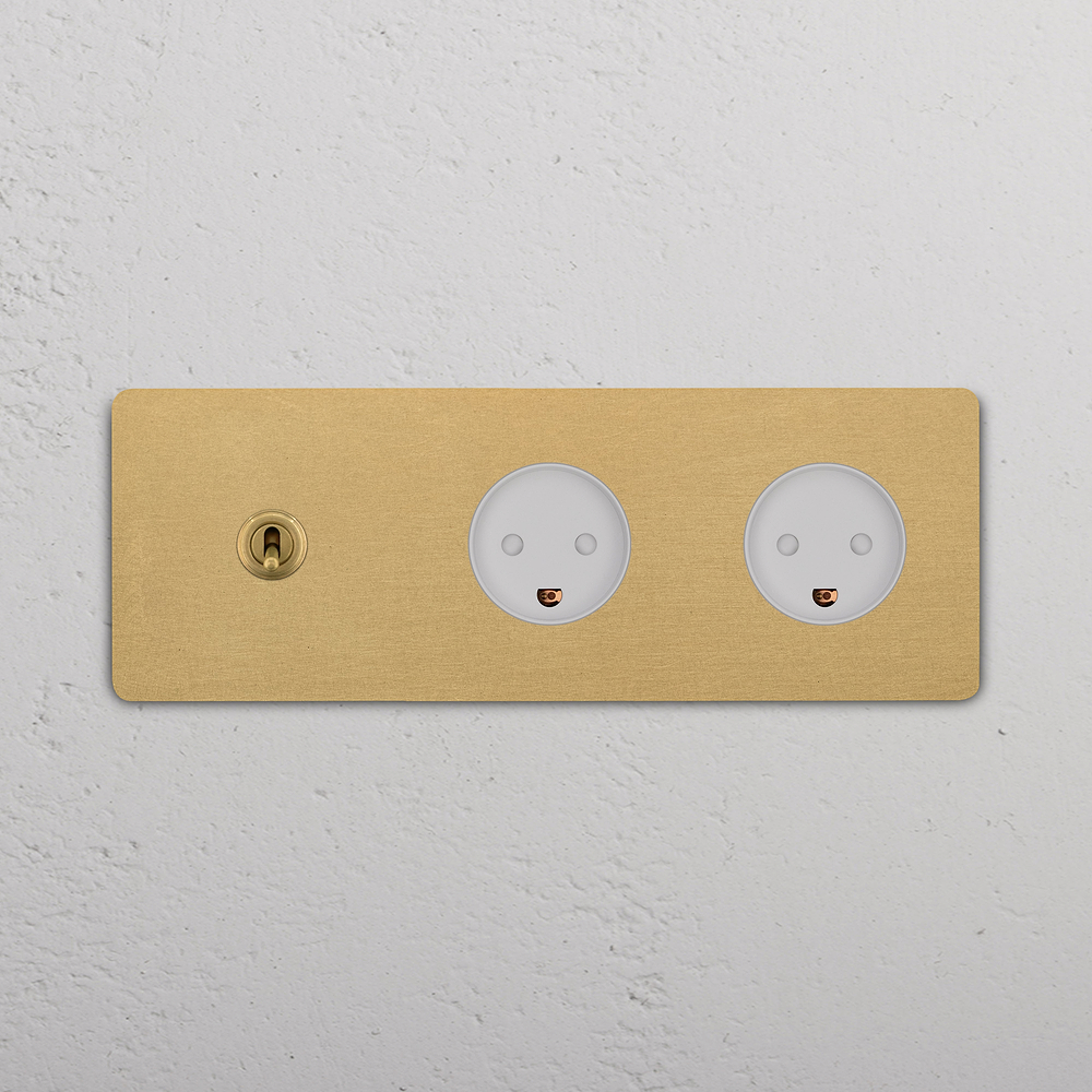 Grove Triple Toggle & 2x Danish Type K Socket - Antique Brass | White