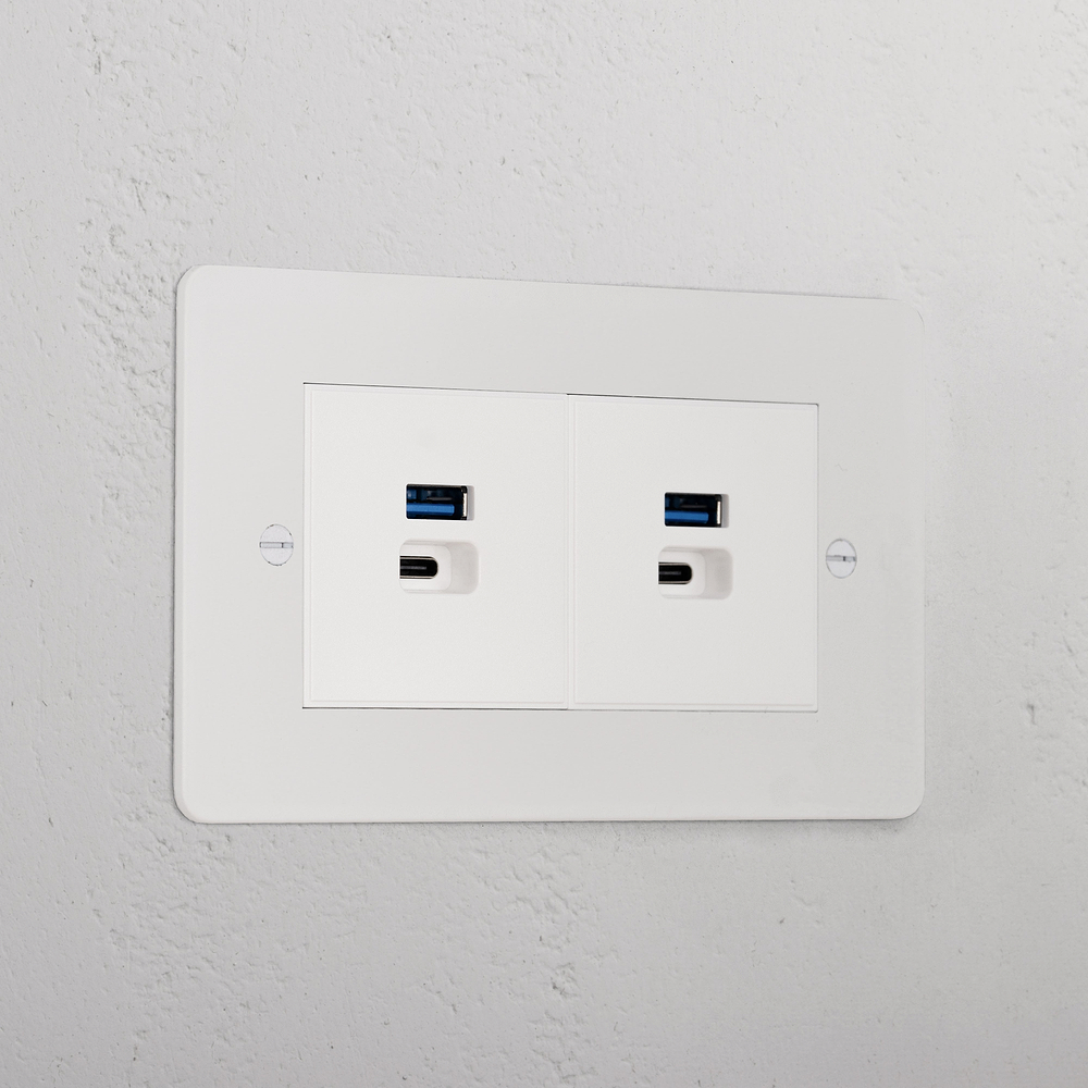 Double 2x USB-A+C Fast Charge Socket - Paintable | White