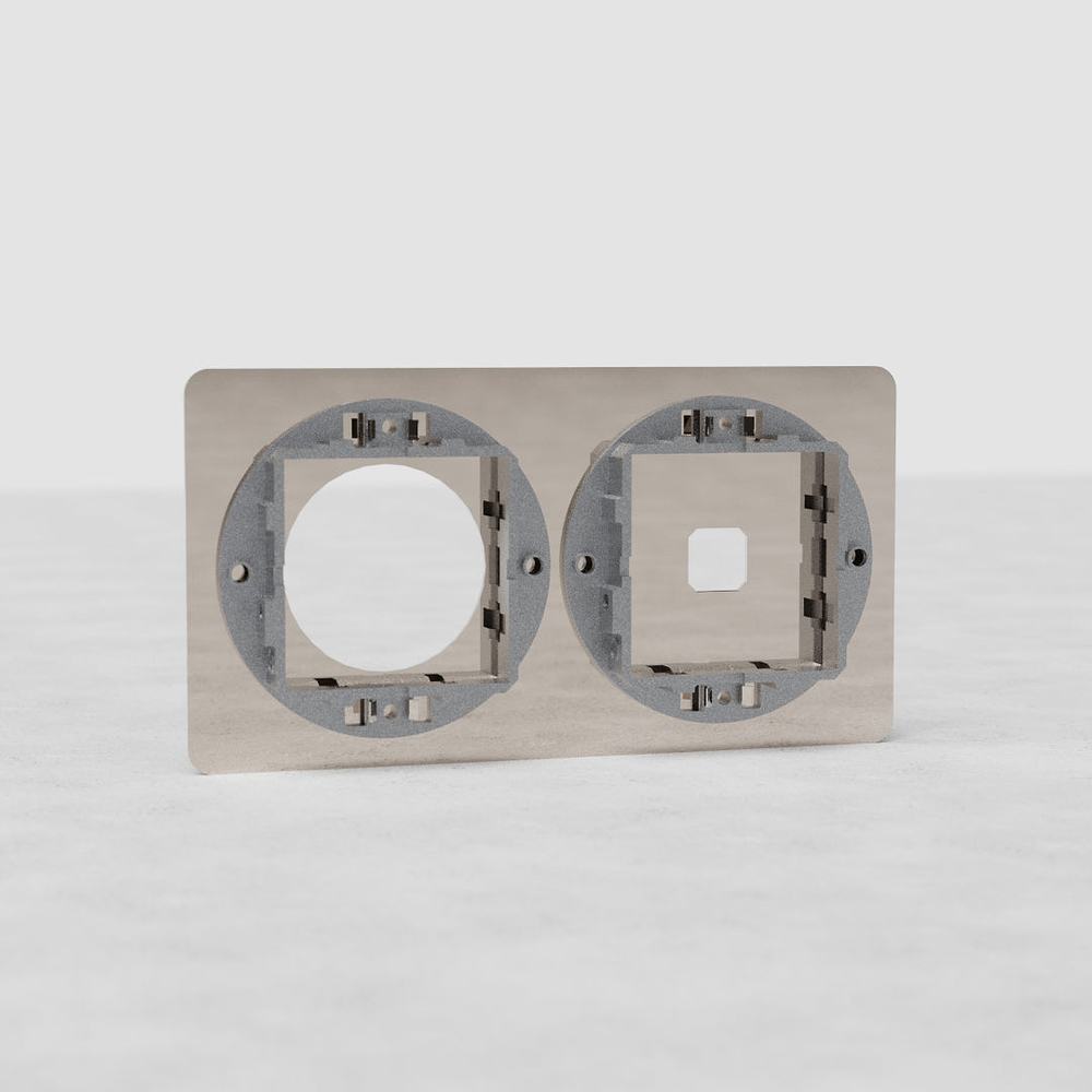 Kew Double 2x Switch & 1x Socket Plate - Polished Nickel