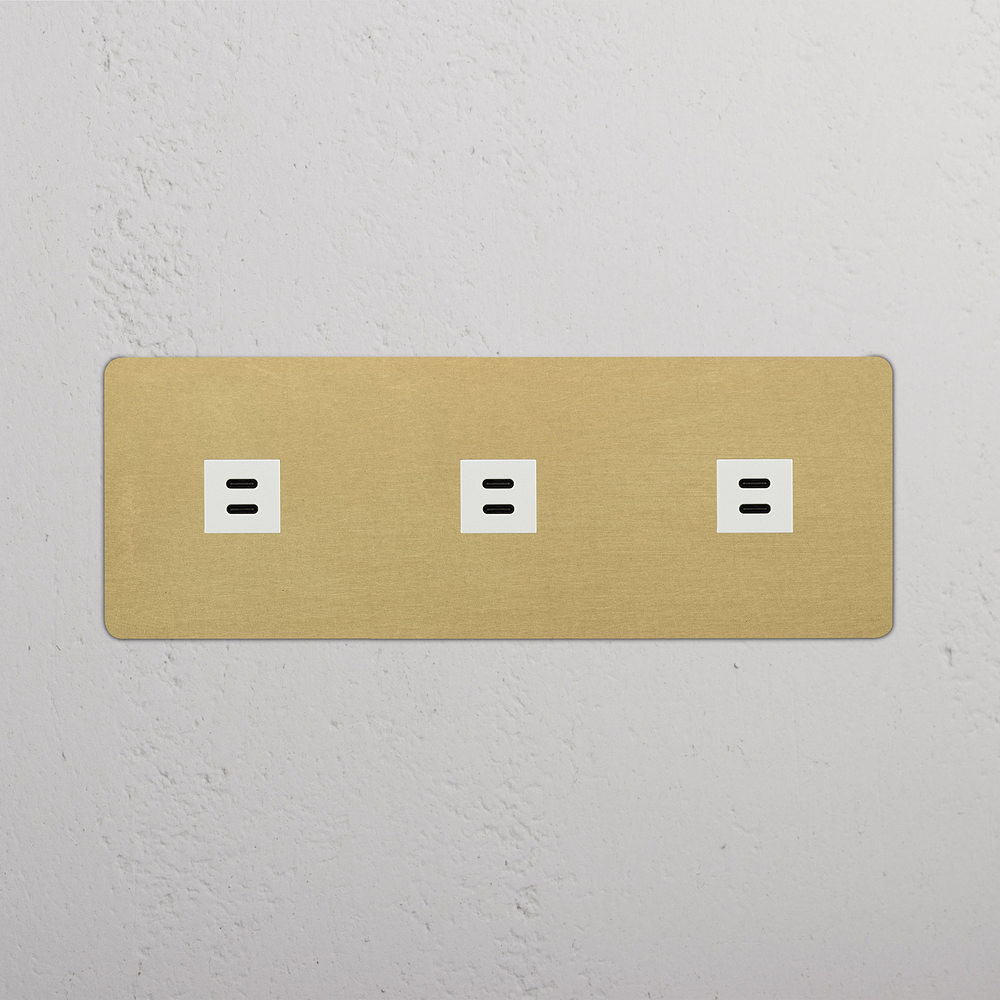 Kew Drievoudige 3x USB-C 30 W voedingsmodule - Antiek messing - Wit