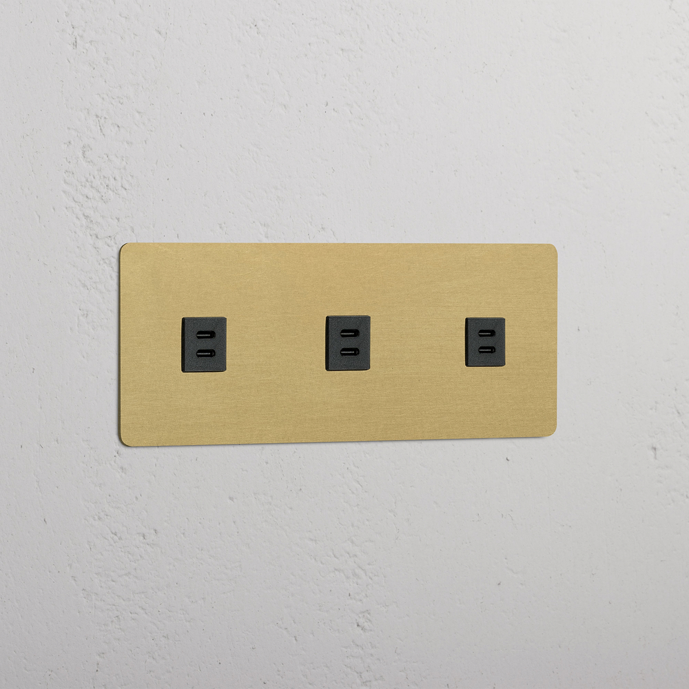 Kew Presa USB-C 30W Tripla 3x - Ottone antico | Nero