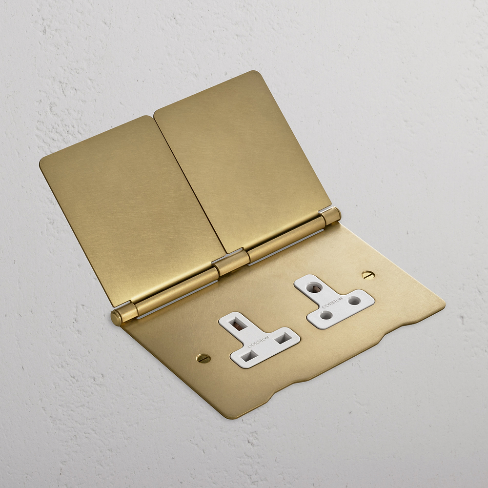 Double 13A & 5A Floor Socket - Antique Brass | White