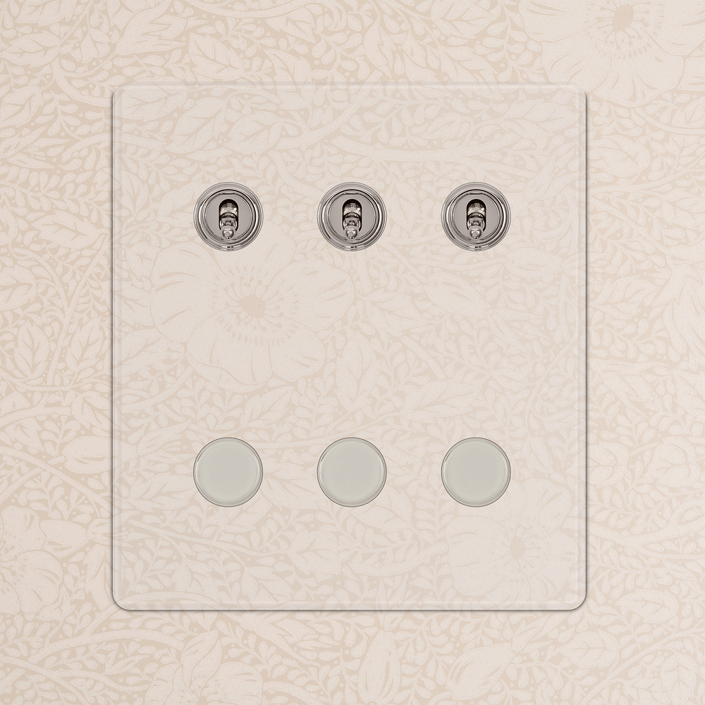 6G 3x Toggle Switch & 3x Dimmer Switch - Clear Polished Nickel