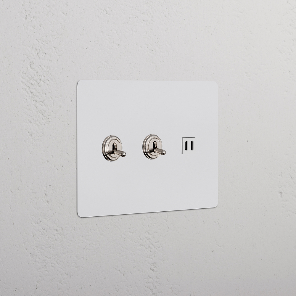 Kew 3G 2x Toggle Switch & Fast Charge USB - Paintable Polished Nickel White