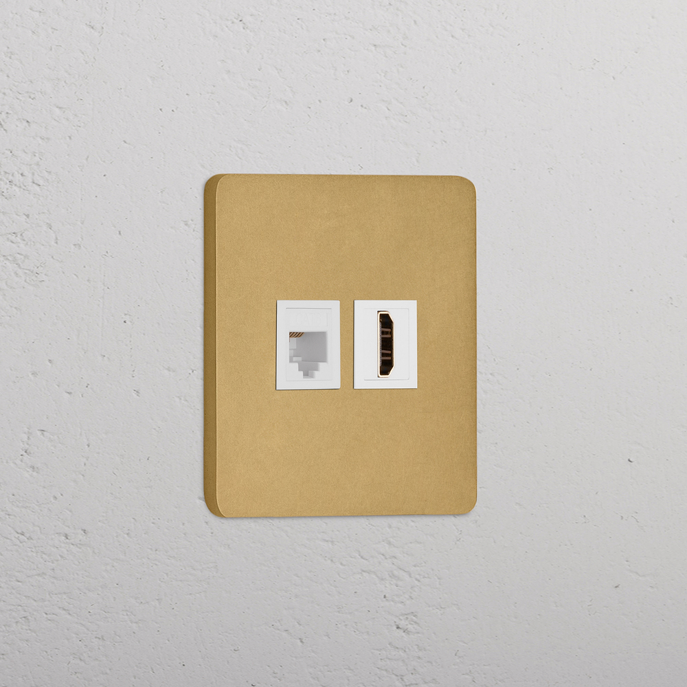 Grove Single RJ45 & HDMI Socket - Antique Brass | White