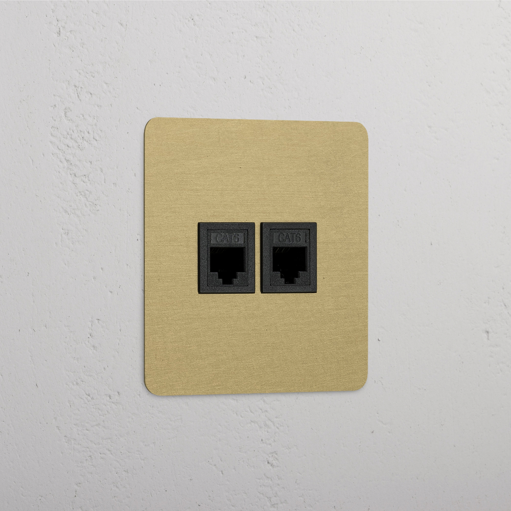 Kew Enkele 2x RJ45 voedingsmodule - Antiek messing - Zwart
