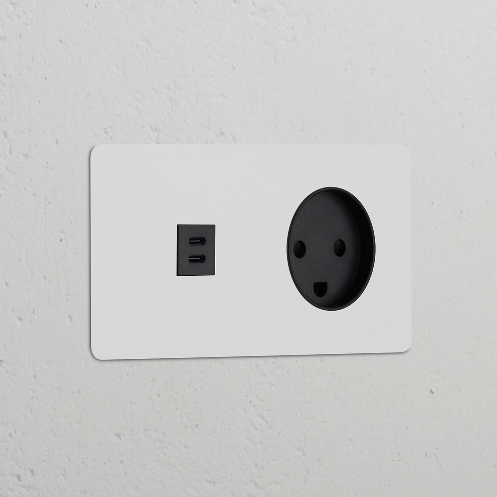Kew Prise USB-C 30 W & Prise Danemark Type K (Plaque Double) – Peignable | Noir