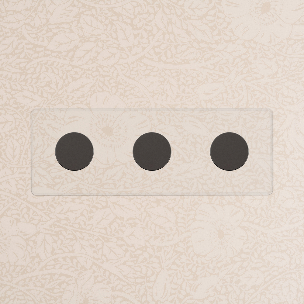 Kew Drehdimmschalter 3x in Dreifachrahmen – Transparent + Bronze