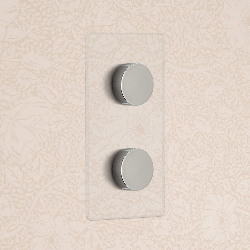 Kew Double 2x Vertical Multiway Dimmer Switch - Clear Polished Nickel
