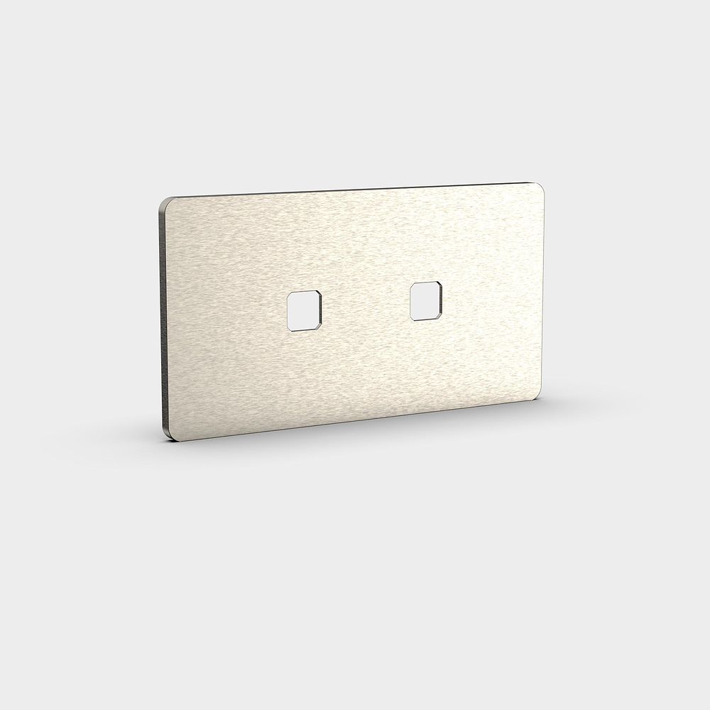 Grove 4-Modul-Schalterrahmen mit 2 Schaltern – Satinnickel