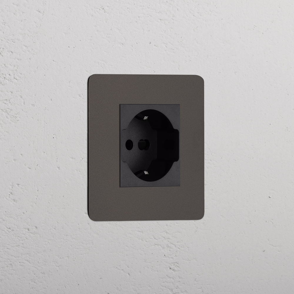 Kew Single Schuko/Bipasso Socket - Bronze | Black