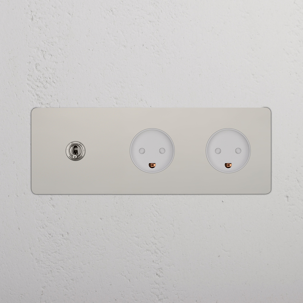 Kew Triple Toggle & 2x Danish Type K Socket - Polished Nickel | White