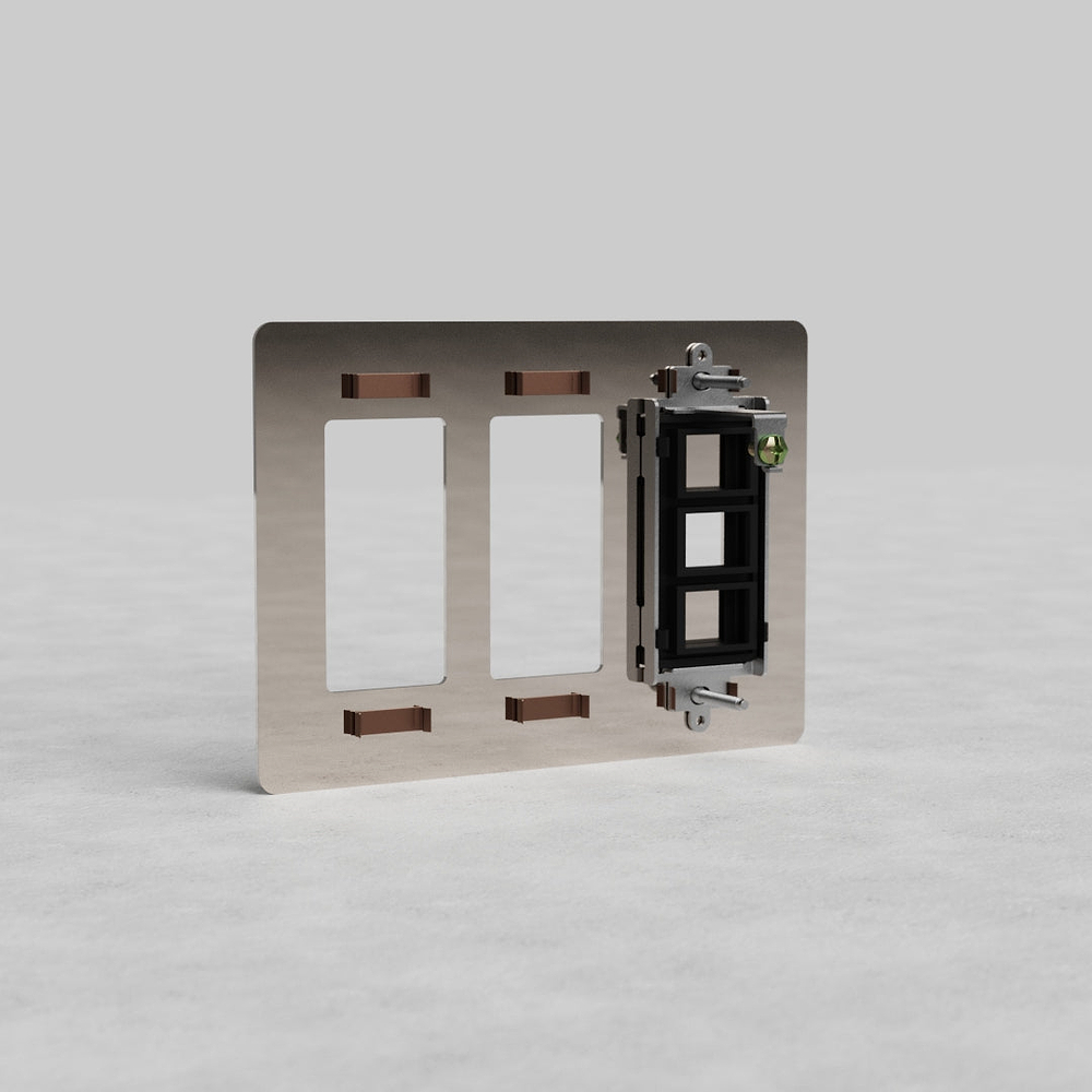 Kew 3G 2x Outlet & Keystone Plate - Polished Nickel