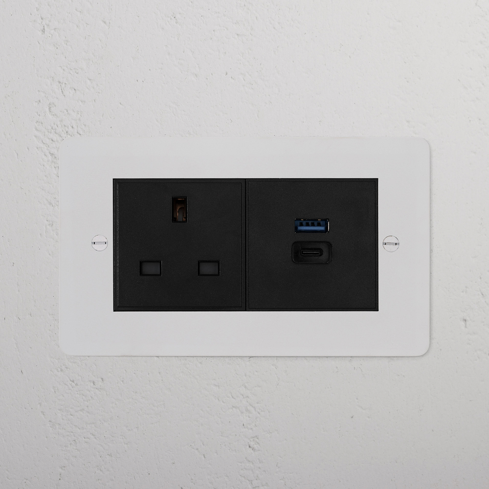Double 13A & USB-A+C Fast Charge Socket - Paintable | Black
