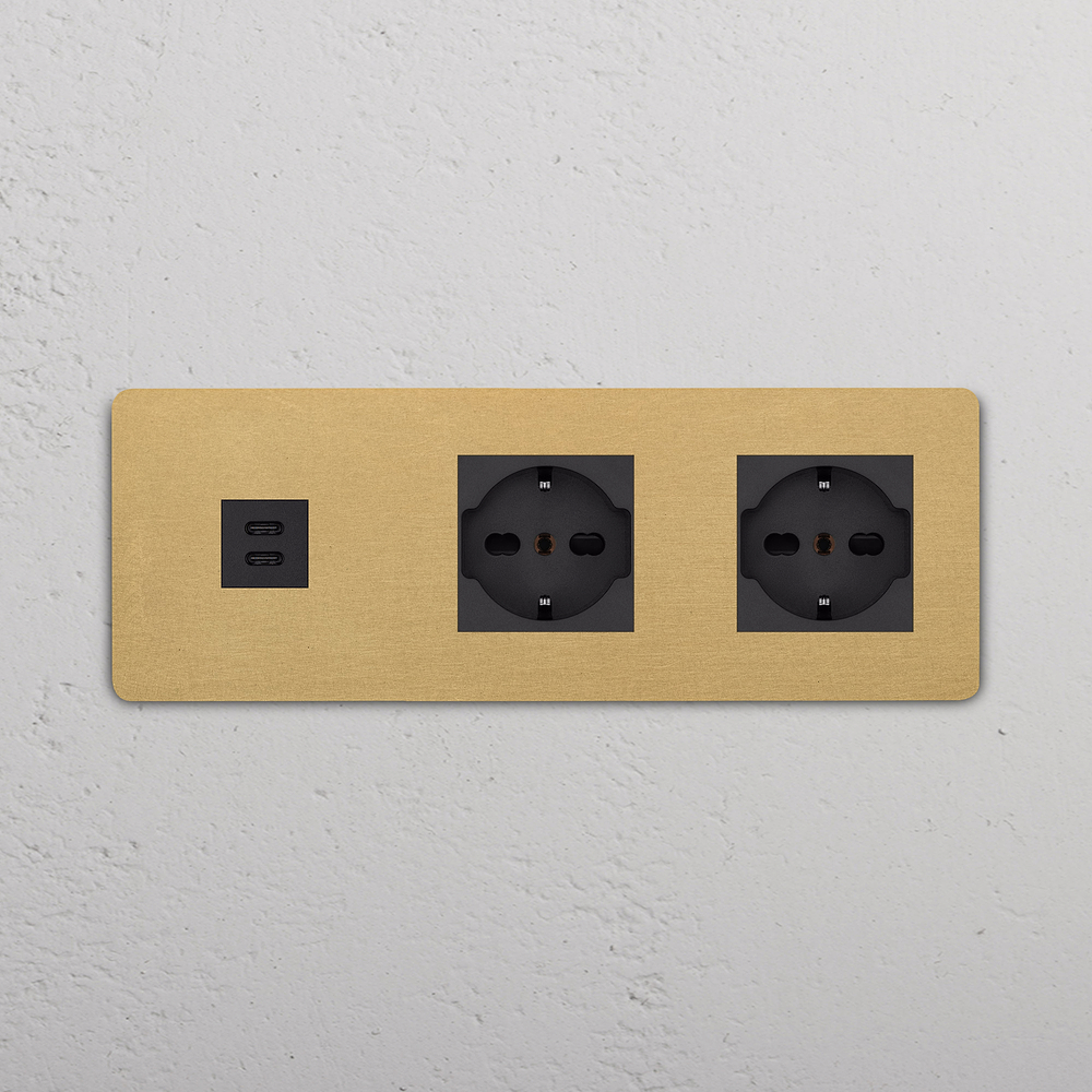 Grove Triple USB-C 30W & 2x Schuko/Bipasso Socket - Antique Brass | Black