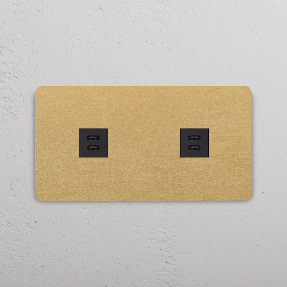 Grove Double 2x USB-C 30W Socket - Antique Brass | Black