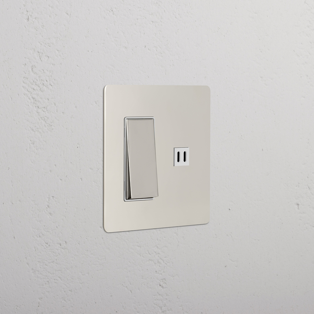 Kew 2G Rocker Switch & Fast Charge USB - Polished Nickel White