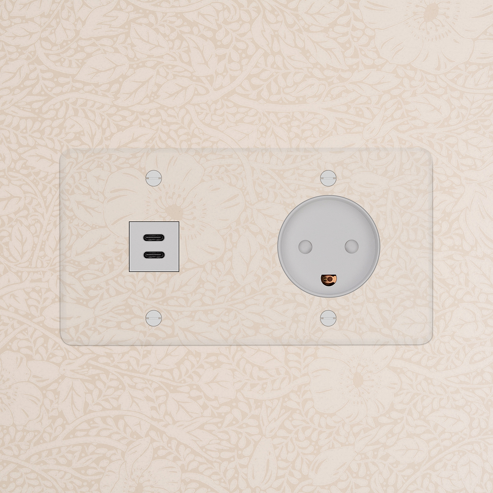 Kew Dubbele USB-C 30 W voedingsmodule en Deens type K stopcontact – Doorzichtig | Wit