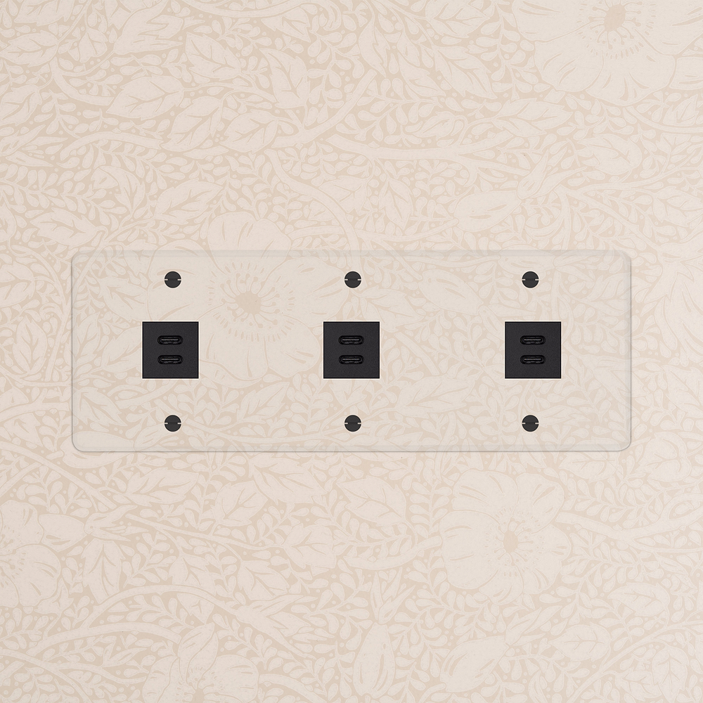 Kew Trojitá zásuvka 3x USB-C 30 W – Průhledné | Černá